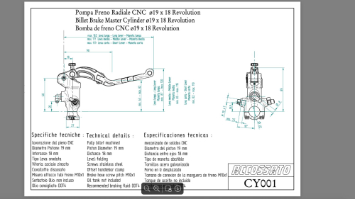Accossato Bremspumpe radial CNC 19x18 mm mit Revolution Hebel, farbig