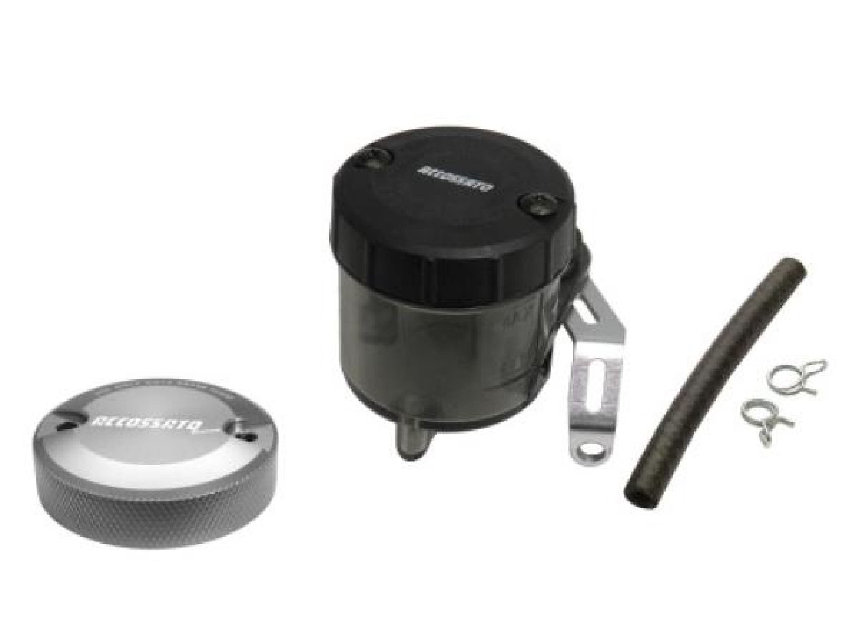 Accossato Bremsflüssigkeitsbehälter, 45ml, in Rauchgrau, mit Aluminiumdeckel, mit Montagekit